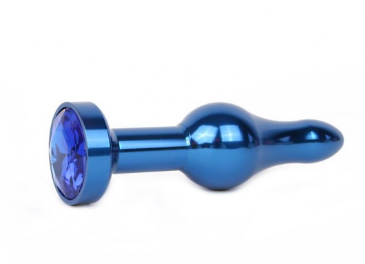 Удлиненная шарикообразная синяя анальная втулка с синим кристаллом - 10,3 см. - Anal Jewelry Plug - купить с доставкой в Москве