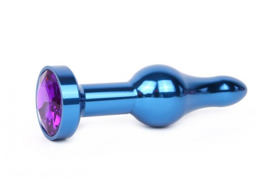 Удлиненная шарикообразная синяя анальная втулка с кристаллом фиолетового цвета - 10,3 см. - Anal Jewelry Plug - купить с доставкой в Москве