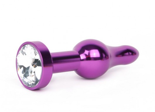 Удлиненная шарикообразная фиолетовая анальная втулка с прозрачным кристаллом - 10,3 см. - Anal Jewelry Plug - купить с доставкой в Москве