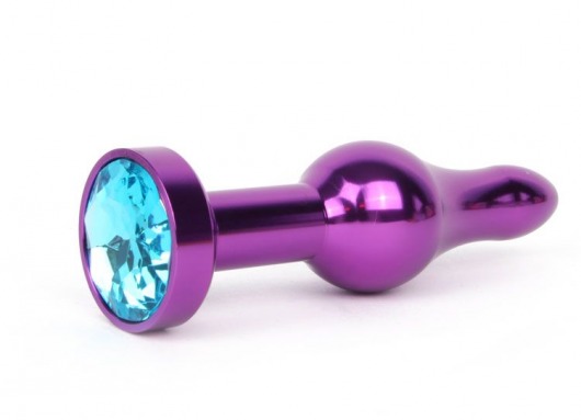 Удлиненная шарикообразная фиолетовая анальная втулка с голубым кристаллом - 10,3 см. - Anal Jewelry Plug - купить с доставкой в Москве