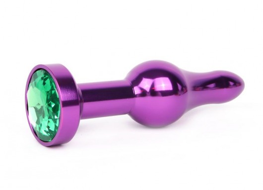 Удлиненная шарикообразная фиолетовая анальная втулка с зеленым кристаллом - 10,3 см. - Anal Jewelry Plug - купить с доставкой в Москве