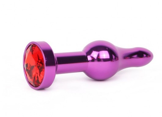 Удлиненная шарикообразная фиолетовая анальная втулка с красным кристаллом - 10,3 см. - Anal Jewelry Plug - купить с доставкой в Москве