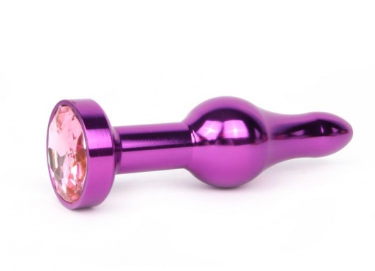 Удлиненная шарикообразная фиолетовая анальная втулка с розовым кристаллом - 10,3 см. - Anal Jewelry Plug - купить с доставкой в Москве