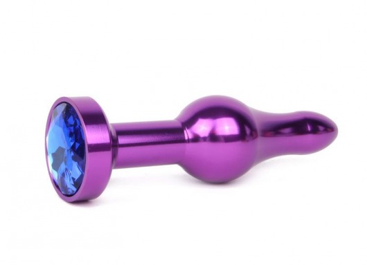 Удлиненная шарикообразная фиолетовая анальная втулка с синим кристаллом - 10,3 см. - Anal Jewelry Plug - купить с доставкой в Москве