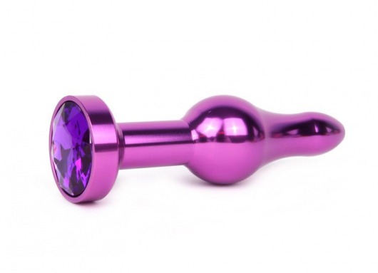 Удлиненная шарикообразная фиолетовая анальная втулка с кристаллом фиолетового цвета - 10,3 см. - Anal Jewelry Plug - купить с доставкой в Москве