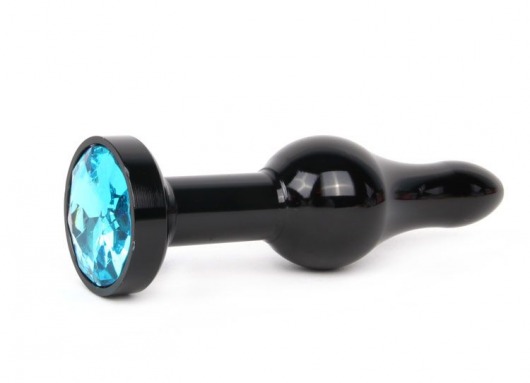 Удлиненная шарикообразная черная анальная втулка с голубым кристаллом - 10,3 см. - Anal Jewelry Plug - купить с доставкой в Москве