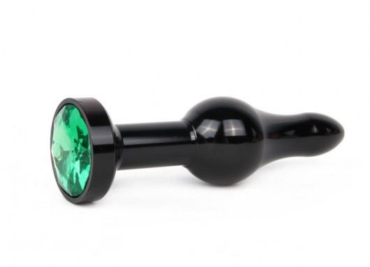 Удлиненная шарикообразная черная анальная втулка с зеленым кристаллом - 10,3 см. - Anal Jewelry Plug - купить с доставкой в Москве