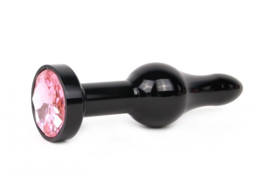 Удлиненная шарикообразная черная анальная втулка с розовым кристаллом - 10,3 см. - Anal Jewelry Plug - купить с доставкой в Москве