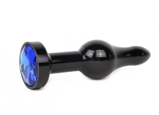 Удлиненная шарикообразная черная анальная втулка с синим кристаллом - 10,3 см. - Anal Jewelry Plug - купить с доставкой в Москве