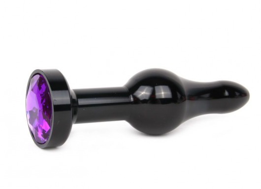 Удлиненная шарикообразная черная анальная втулка с кристаллом фиолетового цвета - 10,3 см. - Anal Jewelry Plug - купить с доставкой в Москве