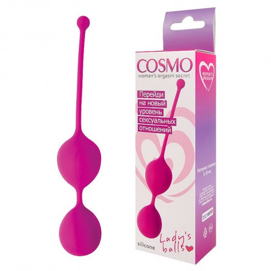 Ярко-розовые двойные вагинальные шарики Cosmo с хвостиком для извлечения - Bior toys