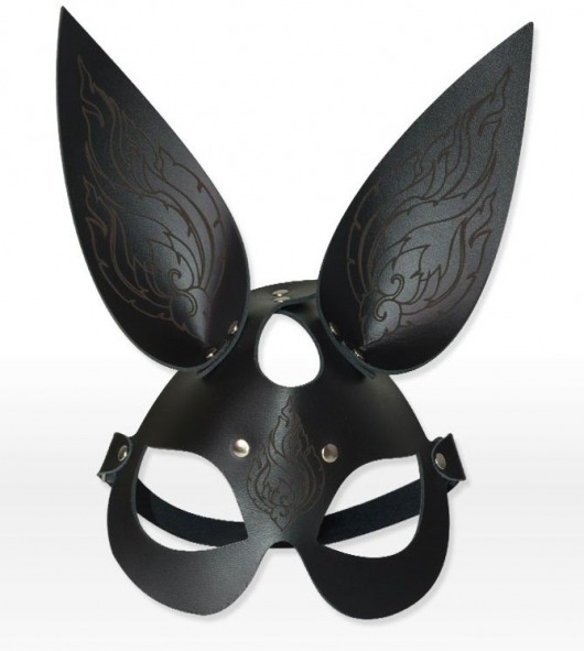 Чёрная кожаная маска с длинными ушками и эффектом тату - Sitabella - купить с доставкой в Москве