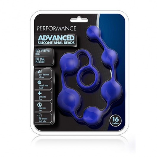 Синяя анальная цепочка 16 Inch Silicone Anal Beads - 40,6 см. - Blush Novelties