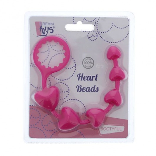 Розовая анальная цепочка с шариками-сердечками HEART BEADS - 23 см. - Dream Toys