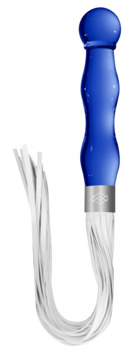 Синий анальный стимулятор-плеть Whipster с белыми хвостами - Shots Media BV - купить с доставкой в Москве