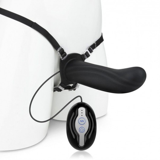 Черный страпон с вибратором Mojo Ghia - Seven Creations - купить с доставкой в Москве