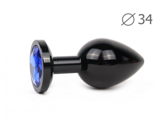 Коническая черная анальная втулка с синим кристаллом - 8,2 см. - Anal Jewelry Plug - купить с доставкой в Москве