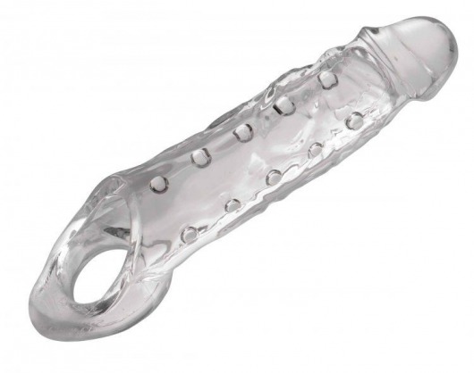 Прозразная закрытая насадка на пенис с поддержкой мошонки Clearly Ample Penis Enhancer - 22 см. - XR Brands - в Москве купить с доставкой