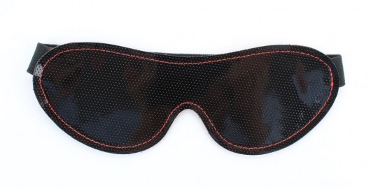 Чёрная перфорированная маска из кожи с красной строчкой - БДСМ Арсенал - купить с доставкой в Москве