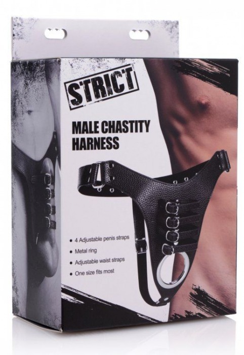 Мужской пояс верности с ремешками Male Chastity Harness - XR Brands - купить с доставкой в Москве