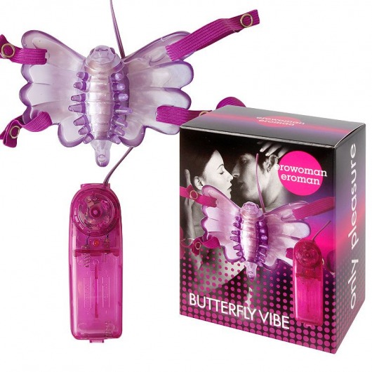 Фиолетовая вибробабочка на ремешках с пультом управления вибрацией - Bior toys