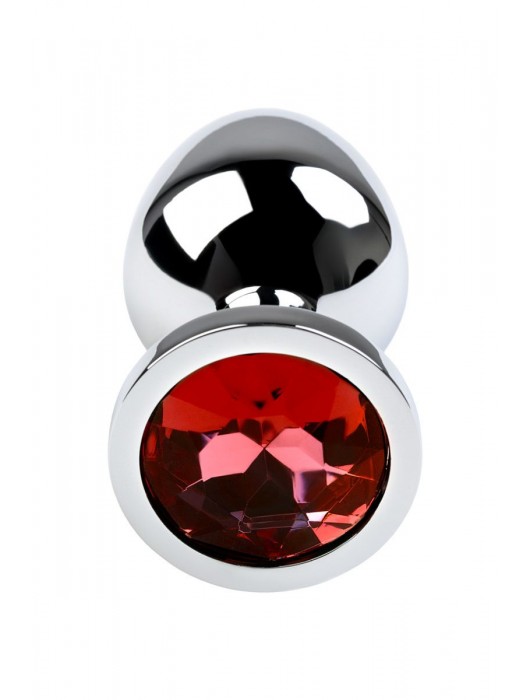 Серебристая коническая анальная пробка с красным кристаллом - 8 см. - ToyFa - купить с доставкой в Москве
