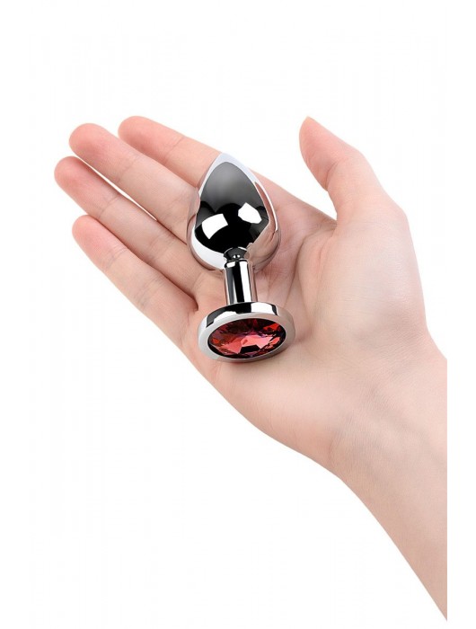 Серебристая коническая анальная пробка с красным кристаллом - 8 см. - ToyFa - купить с доставкой в Москве