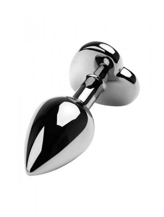 Серебристая коническая анальная пробка с красным кристаллом-сердечком - 7 см. - ToyFa - купить с доставкой в Москве