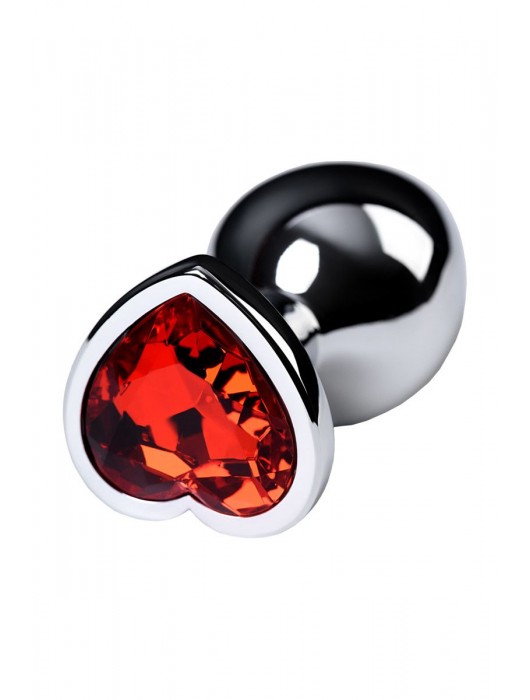 Серебристая коническая анальная пробка с красным кристаллом-сердечком - 7 см. - ToyFa - купить с доставкой в Москве