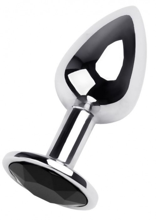 Маленькая коническая серебристая анальная пробка с черным кристаллом - 7 см. - ToyFa - купить с доставкой в Москве