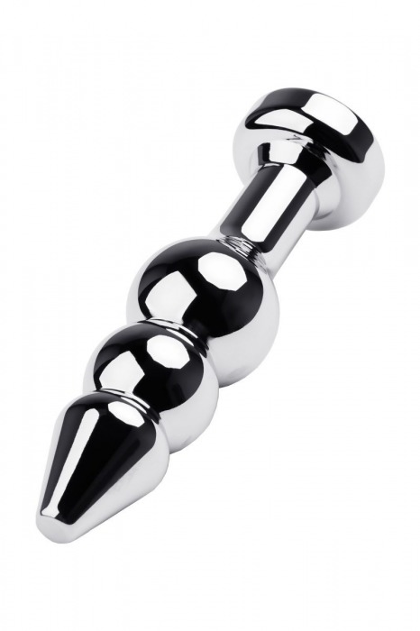 Серебристая анальная удлиненная пробка-елочка с черным кристаллом - 11 см. - ToyFa - купить с доставкой в Москве