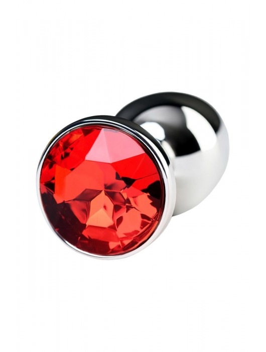 Большая серебристая коническая анальная пробка с красным кристаллом - 7,2 см. - ToyFa - купить с доставкой в Москве