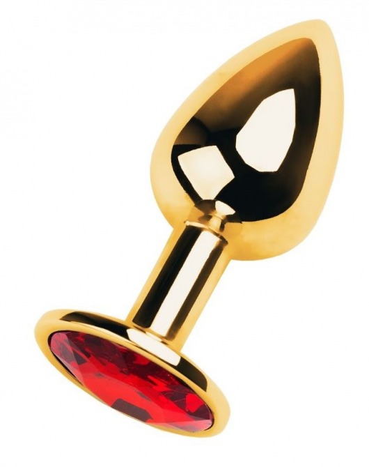 Золотистая коническая анальная пробка с красным кристаллом - 7 см. - ToyFa - купить с доставкой в Москве