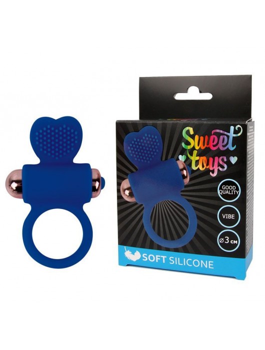 Синее эрекционное виброкольцо с сердечком - Bior toys - в Москве купить с доставкой