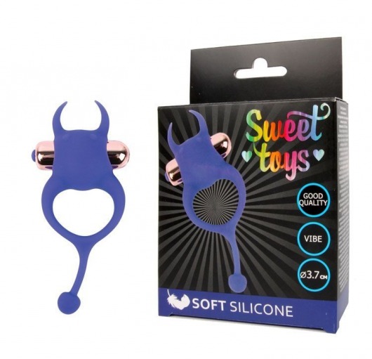 Синее эрекционное виброкольцо с рожками и хвостиком - Bior toys - в Москве купить с доставкой