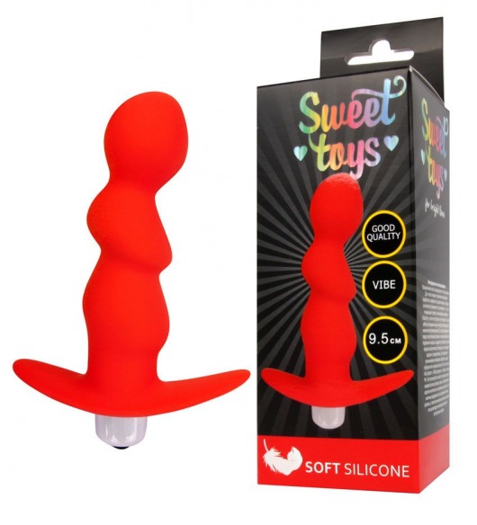 Красный рельефный вибромассажер с ограничителем - 9,5 см. - Bior toys