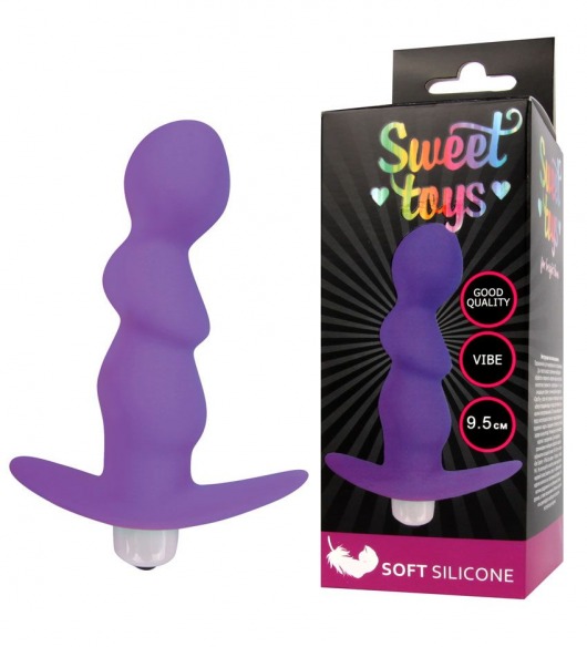 Фиолетовый рельефный вибромассажер с ограничителем - 9,5 см. - Bior toys
