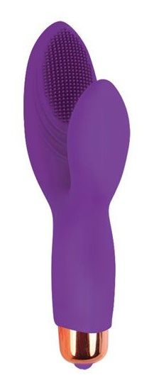 Фиолетовый силиконовый вибромассажер с округлым клиторальным отростком - Bior toys