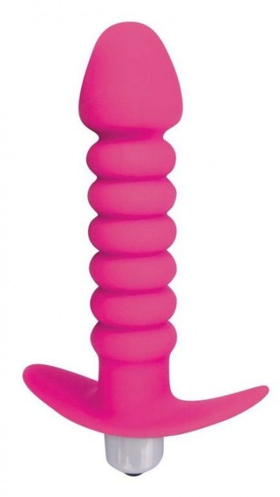 Розовая анальная вибровтулка-елочка с ограничителем - 11,5 см. - Bior toys