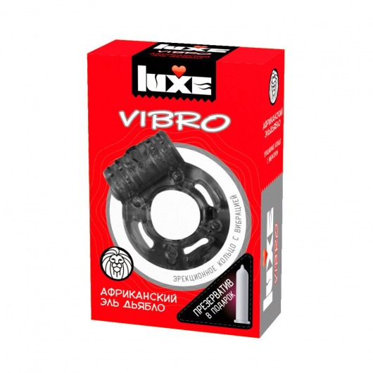 Чёрное эрекционное виброкольцо Luxe VIBRO  Африканский Эль Дьябло  + презерватив - Luxe - в Москве купить с доставкой