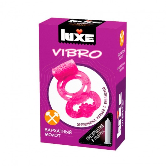 Розовое эрекционное виброкольцо Luxe VIBRO  Бархатный молот  + презерватив - Luxe - в Москве купить с доставкой