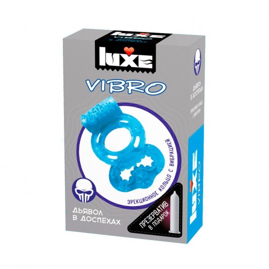 Голубое эрекционное виброкольцо Luxe VIBRO  Дьявол в доспехах  + презерватив - Luxe - в Москве купить с доставкой