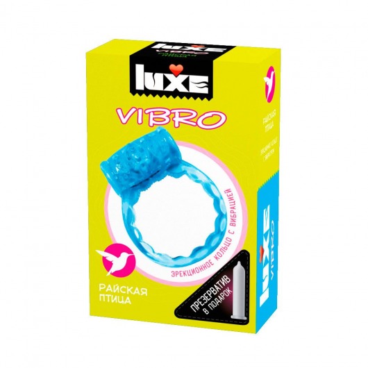 Голубое эрекционное виброкольцо Luxe VIBRO  Райская птица  + презерватив - Luxe - в Москве купить с доставкой