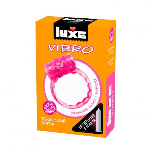 Розовое эрекционное виброкольцо LUXE VIBRO  Техасский бутон  + презерватив - Luxe - в Москве купить с доставкой