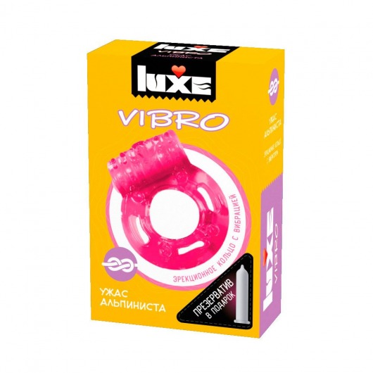 Розовое эрекционное виброкольцо Luxe VIBRO  Ужас Альпиниста  + презерватив - Luxe - в Москве купить с доставкой