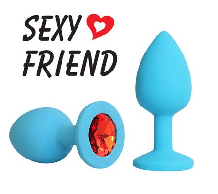 Голубая конусовидная анальная пробка с красным кристаллом - 7,3 см. - Bior toys - купить с доставкой в Москве