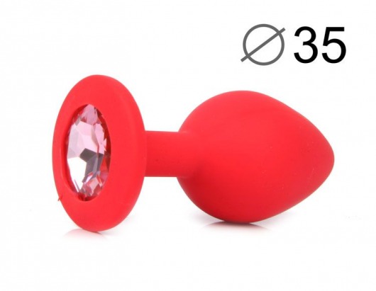 Красная конусовидная анальная пробка с розовым кристаллом - 8 см. - Bior toys - купить с доставкой в Москве