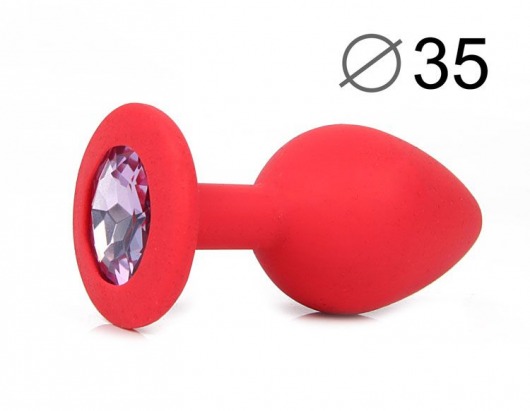Красная конусовидная анальная пробка с сиреневым кристаллом - 8 см. - Bior toys - купить с доставкой в Москве