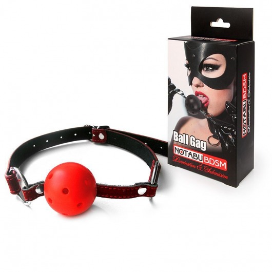 Красно-черный пластиковый кляп-шарик с отверстиями Ball Gag - Bior toys - купить с доставкой в Москве