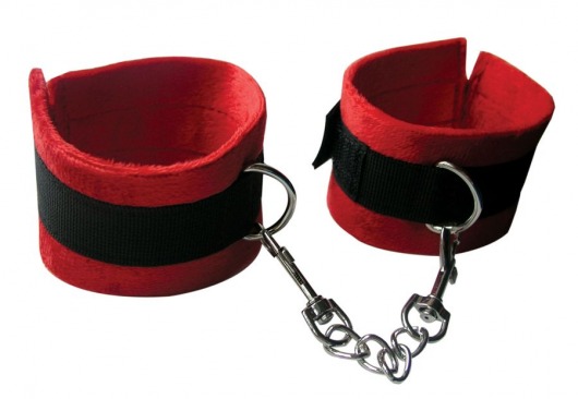 Красно-черные наручники из текстиля с цепочкой на карабине - Bior toys - купить с доставкой в Москве